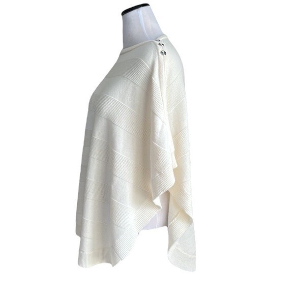 TALBOTS Ivory Knit Poncho Style Sweater Lambswool/Nylon 3/4 Sleeve Size M - Picture 4 of 13